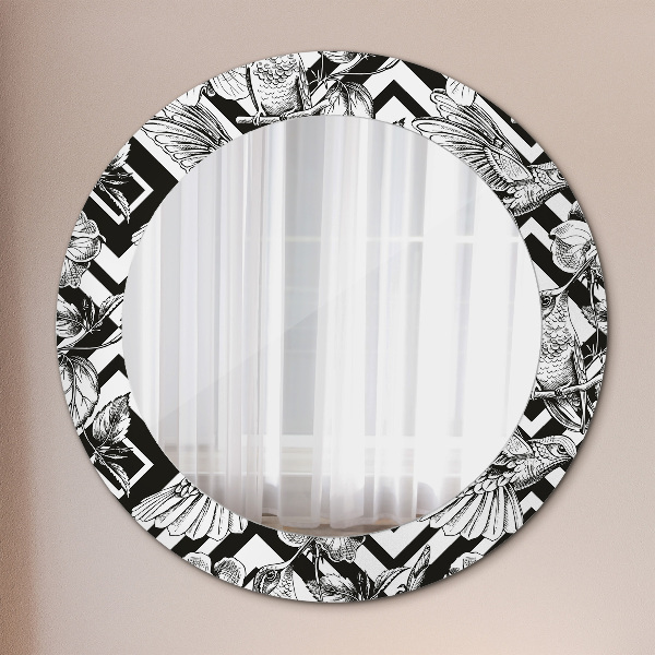 Round mirror frame with print Hummingbird