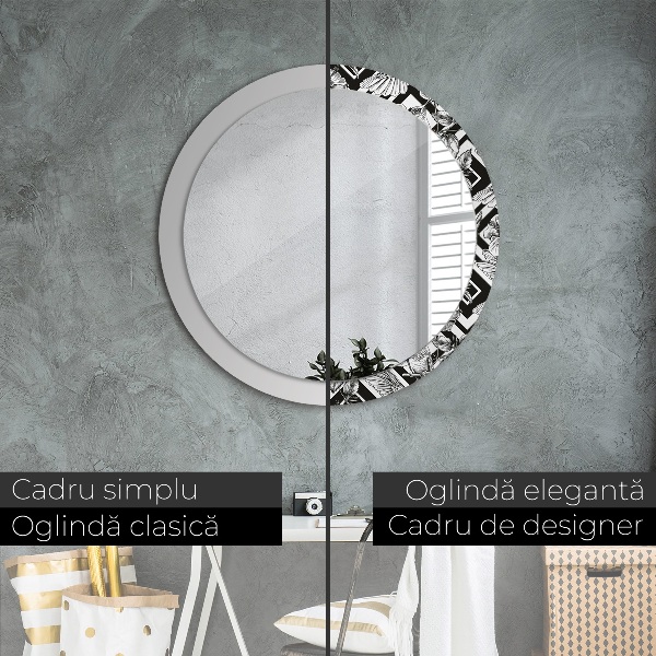 Round mirror frame with print Hummingbird