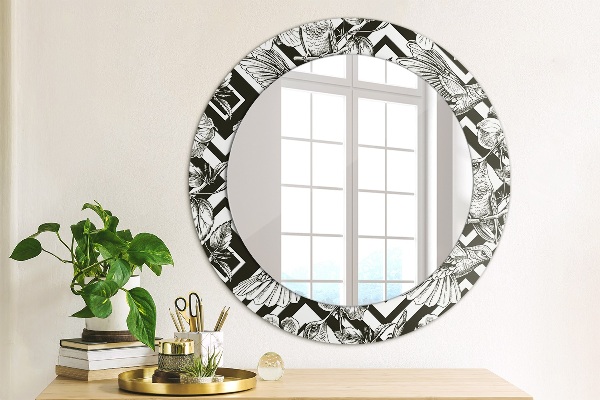 Round mirror frame with print Hummingbird