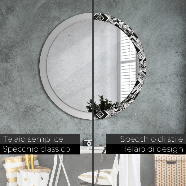 Round mirror frame with print Hummingbird