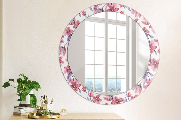 Round printed mirror Watercolor flowers