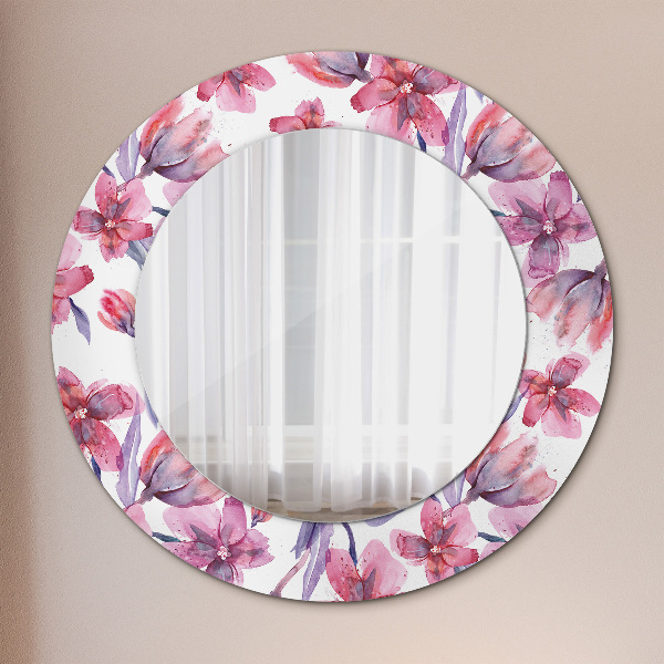 Round printed mirror Watercolor flowers