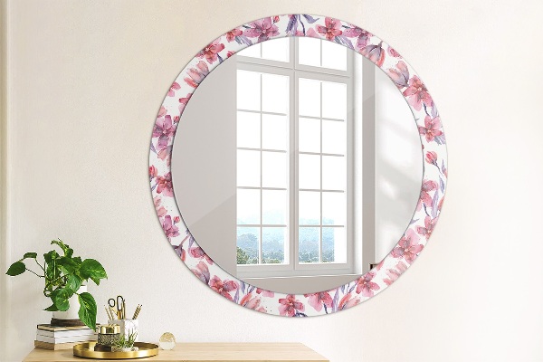 Round printed mirror Watercolor flowers