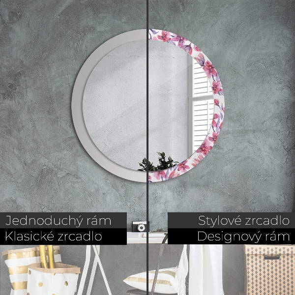 Round printed mirror Watercolor flowers