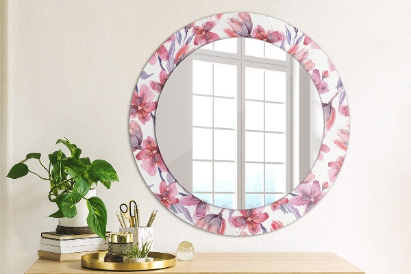 Round printed mirror Watercolor flowers