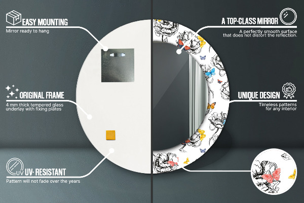 Round printed mirror Butterfly