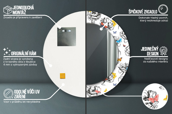 Round printed mirror Butterfly