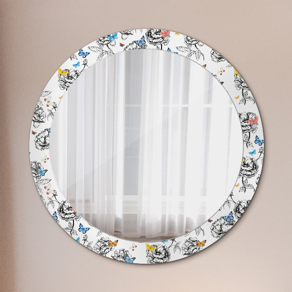 Round printed mirror Butterfly