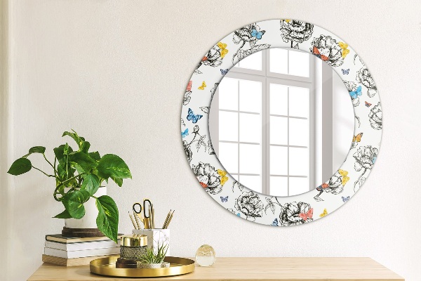 Round printed mirror Butterfly