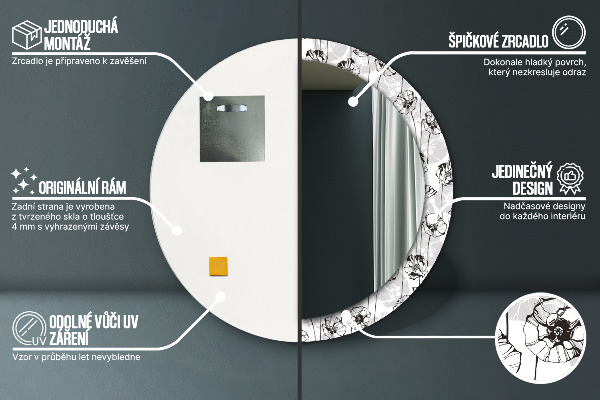 Round printed mirror Maki flowers