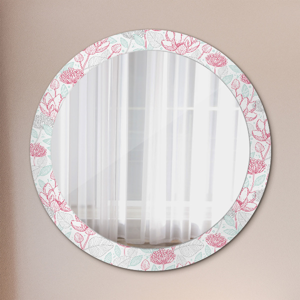 Round mirror frame with print Flowers