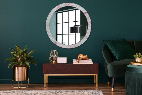 Round mirror frame with print Flowers