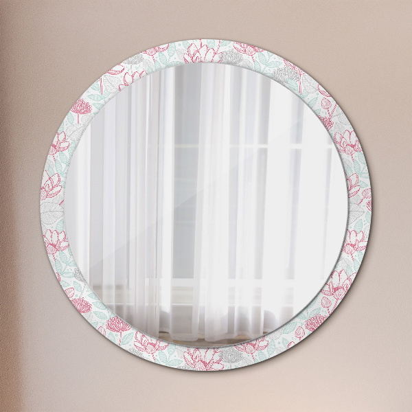 Round mirror frame with print Flowers