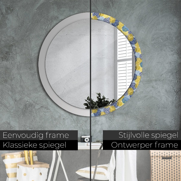 Round mirror frame with print Blue flowers