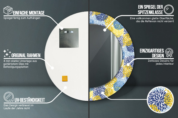 Round mirror frame with print Blue flowers