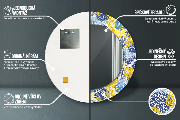 Round mirror frame with print Blue flowers