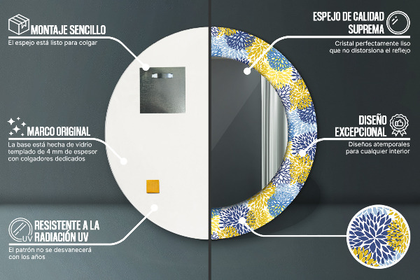 Round mirror frame with print Blue flowers