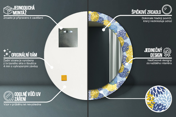 Round mirror frame with print Blue flowers