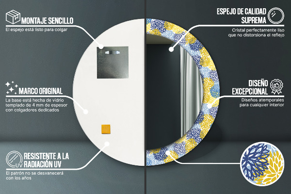 Round mirror frame with print Blue flowers