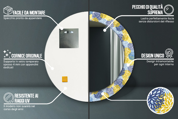 Round mirror frame with print Blue flowers