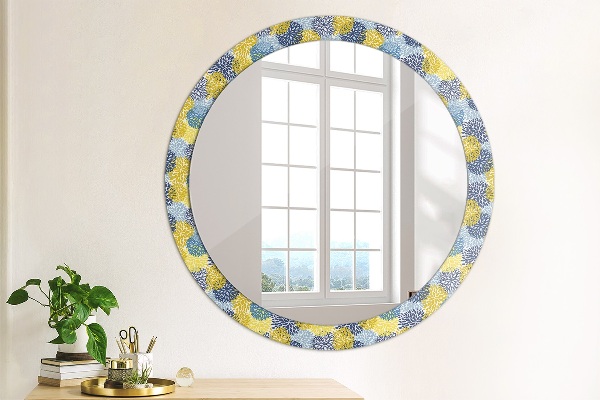 Round mirror frame with print Blue flowers