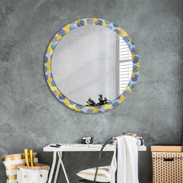 Round mirror frame with print Blue flowers