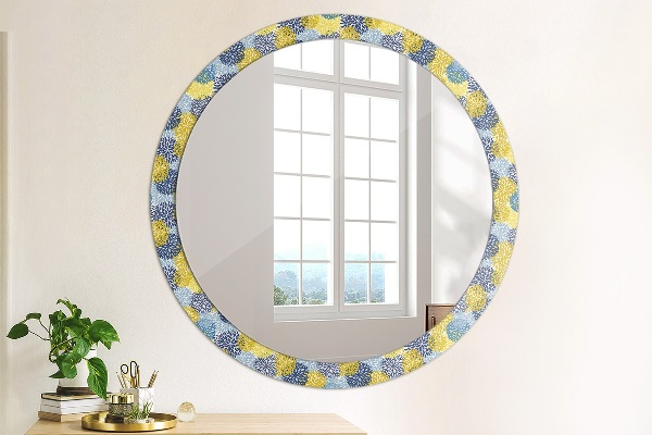 Round mirror frame with print Blue flowers