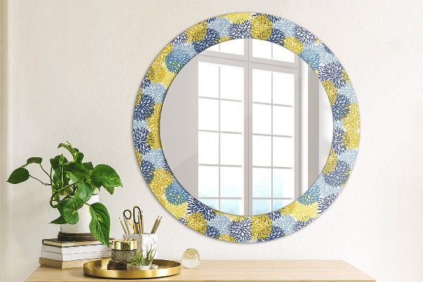 Round mirror frame with print Blue flowers