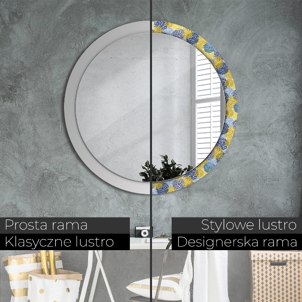 Round mirror frame with print Blue flowers