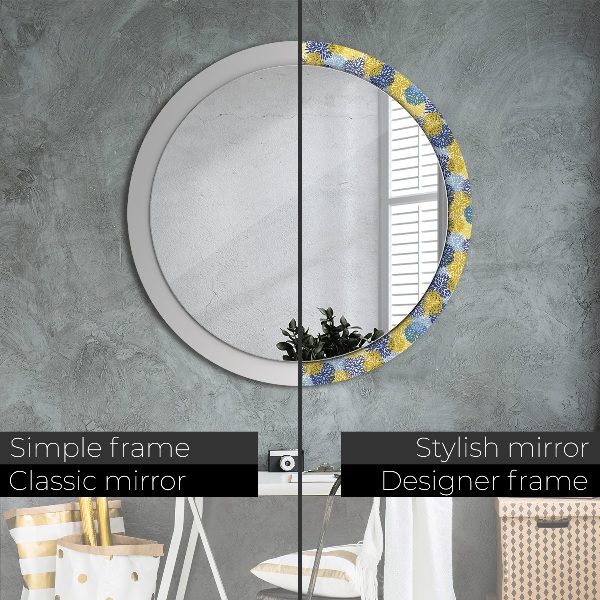 Round mirror frame with print Blue flowers