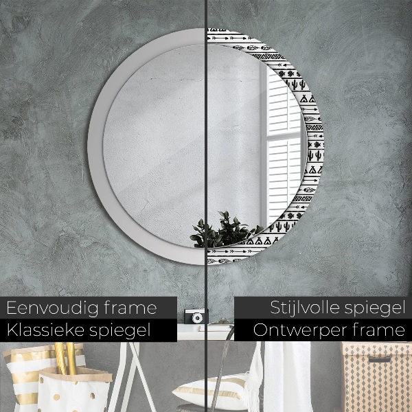 Round mirror frame with print Boho minimalist