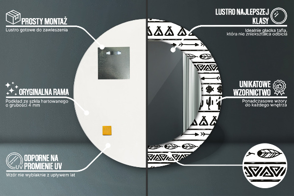 Round mirror frame with print Boho minimalist