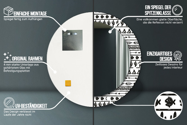 Round mirror frame with print Boho minimalist