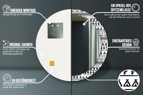 Round mirror frame with print Boho minimalist