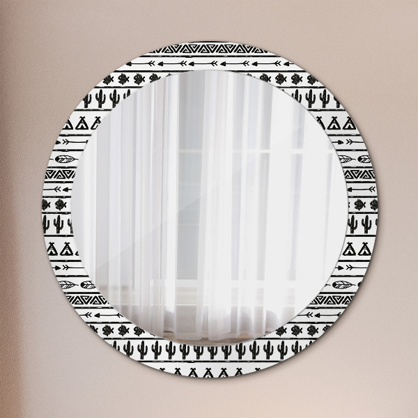 Round mirror frame with print Boho minimalist