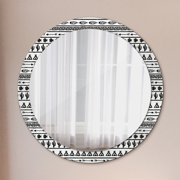 Round mirror frame with print Boho minimalist