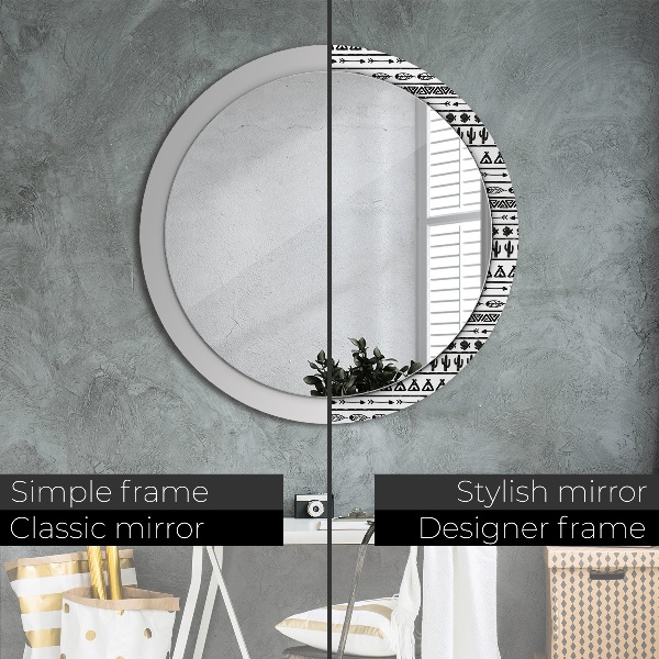 Round mirror frame with print Boho minimalist