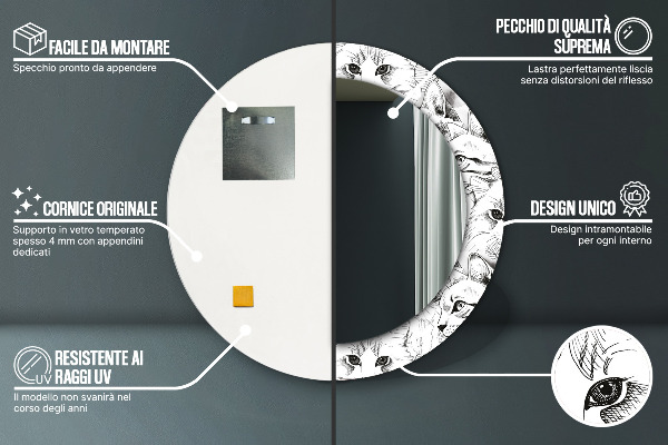 Round mirror frame with print Pets cats