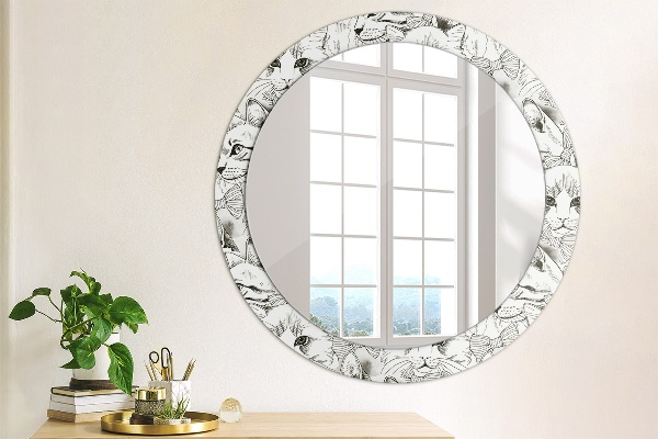 Round mirror frame with print Pets cats