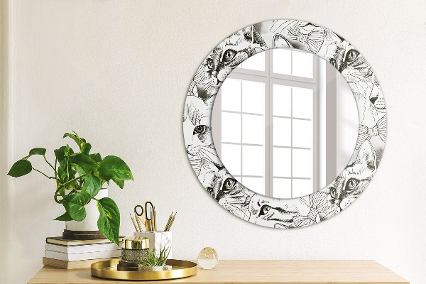 Round mirror frame with print Pets cats