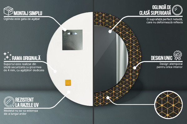 Round mirror frame with print Hexagonal geometry