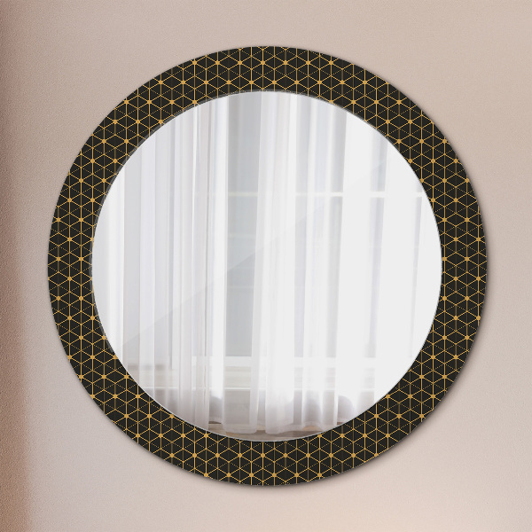 Round mirror frame with print Hexagonal geometry