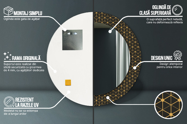 Round mirror frame with print Hexagonal geometry