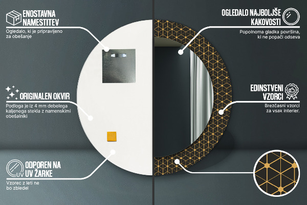 Round mirror frame with print Hexagonal geometry