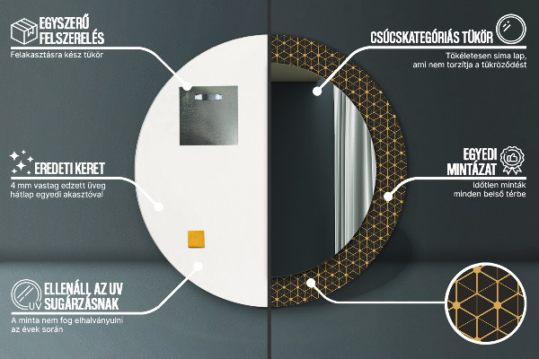 Round mirror frame with print Hexagonal geometry