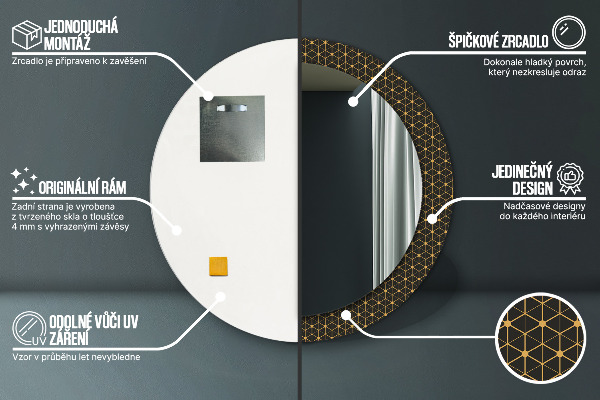 Round mirror frame with print Hexagonal geometry