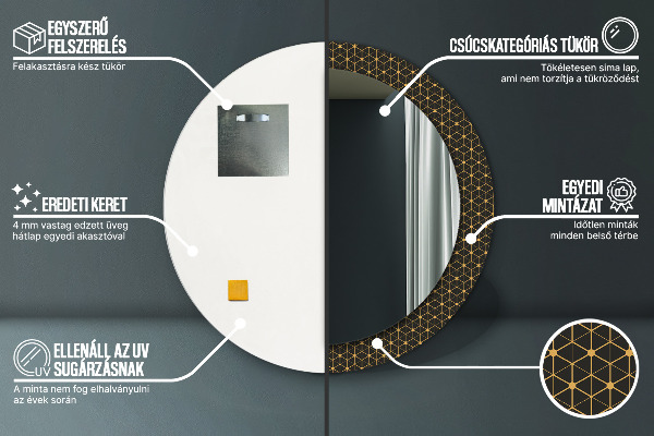 Round mirror frame with print Hexagonal geometry