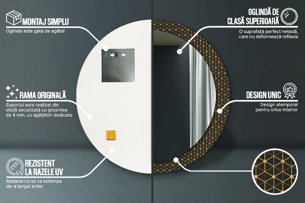 Round mirror frame with print Hexagonal geometry