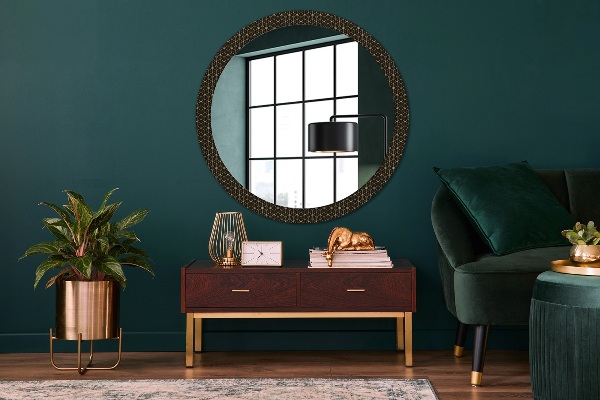Round mirror frame with print Hexagonal geometry