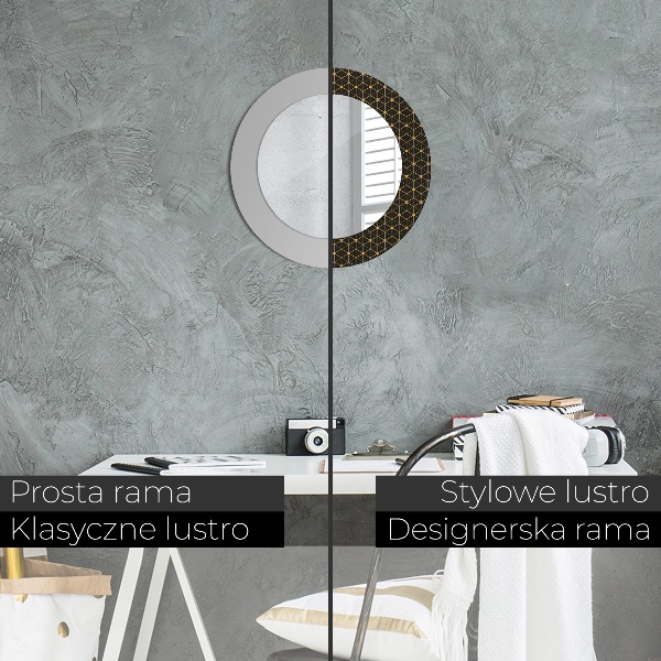 Round mirror frame with print Hexagonal geometry
